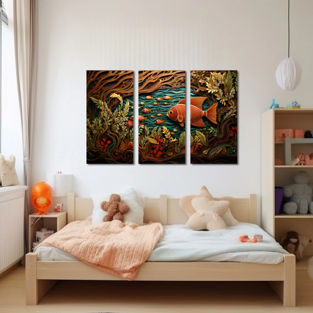 Wall Art titled: The Primordial Soup in a Horizontal format with: Brown, Orange, and Green Colors; Decoration the Nursery wall