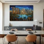 Wall Art titled: Majulah Singapura in a Horizontal format with: Blue, Sky blue, and Green Colors; Decoration the Living Room wall