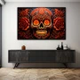 Cuadro Calavera de azúcar roja en formato horizontal con colores Naranja, Rojo; Decorando pared de Aparador