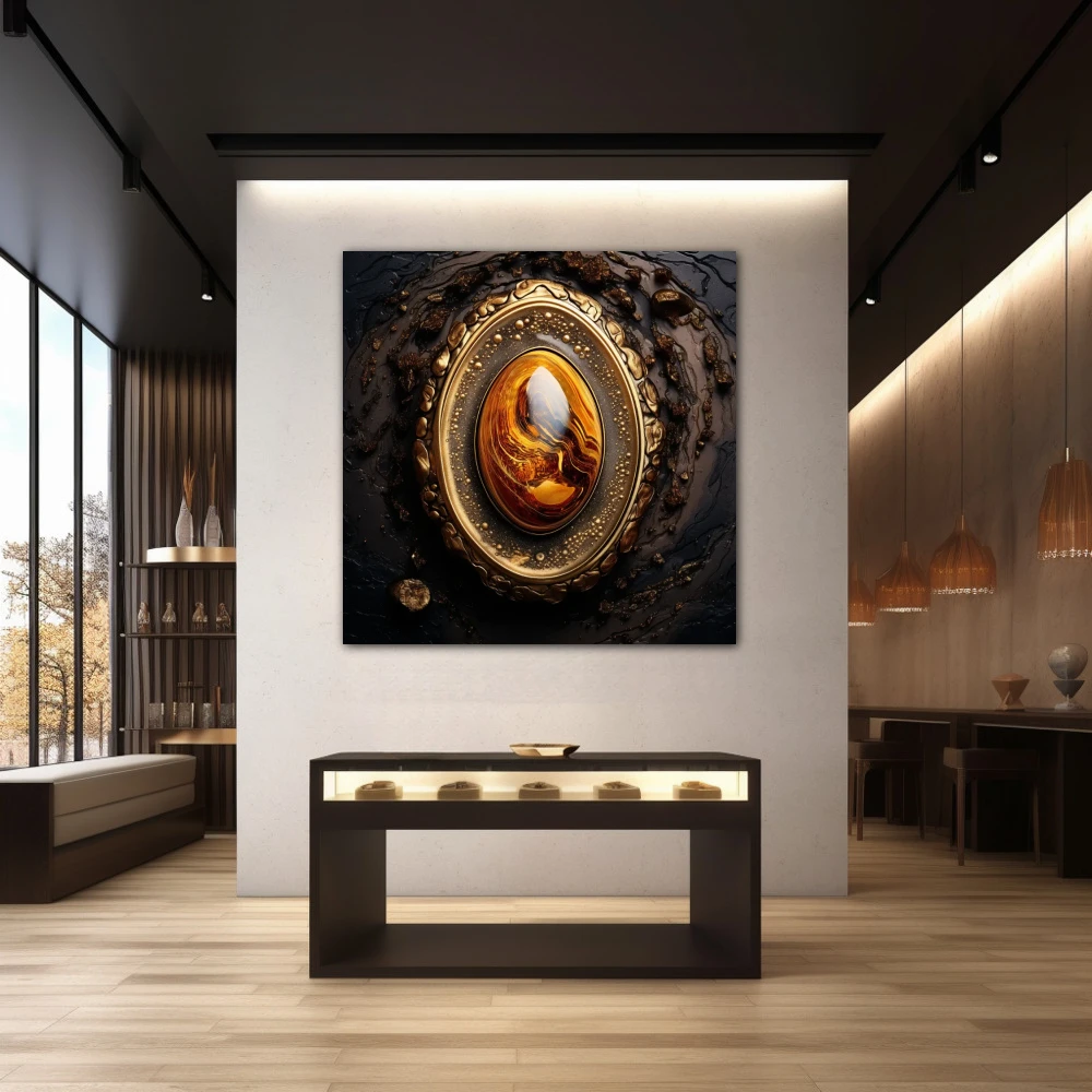 Wall Art titled: My Inner Glow in a Square format with: Golden, Brown, and Orange Colors; Decoration the Jewellery wall