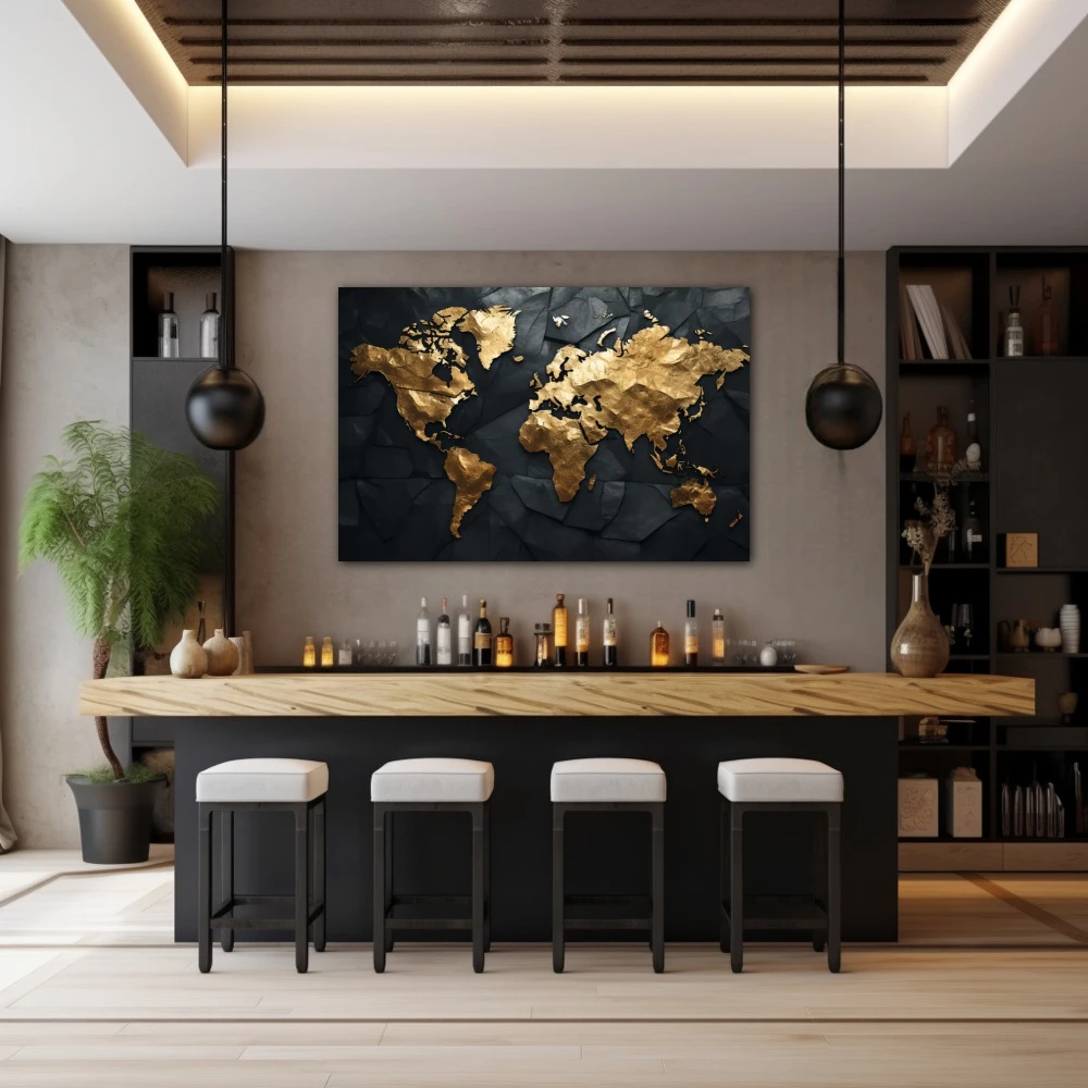 Wall Art titled: Traveling is My Greatest Luxury in a Horizontal format with: Golden, and Black Colors; Decoration the Bar wall