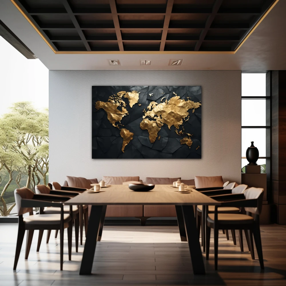 Wall Art titled: Traveling is My Greatest Luxury in a Horizontal format with: Golden, and Black Colors; Decoration the Restaurant wall