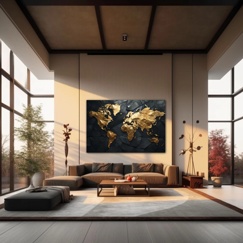 Wall Art titled: Traveling is My Greatest Luxury in a Horizontal format with: Golden, and Black Colors; Decoration the Living Room wall