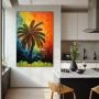 Wall Art titled: Tropical Echoes in a Vertical format with: Blue, Orange, and Green Colors; Decoration the Kitchen wall