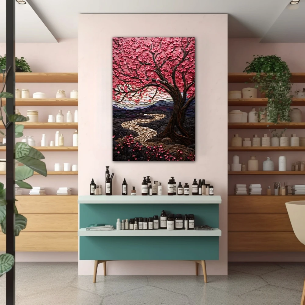 Wall Art titled: Spring in Bloom in a Vertical format with: Purple, Pink, and Pastel Colors; Decoration the Pharmacy wall