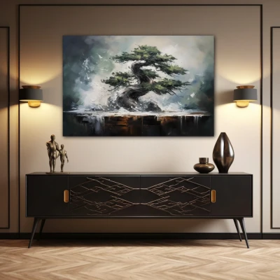 Wall Art titled: Symbol of Eternity in a Horizontal format with: Grey, and Green Colors; Decoration the Sideboard wall