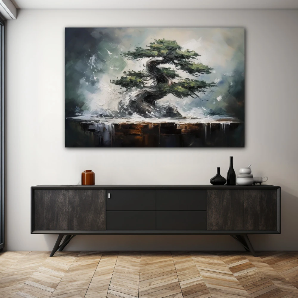 Wall Art titled: Symbol of Eternity in a Horizontal format with: Grey, and Green Colors; Decoration the Sideboard wall