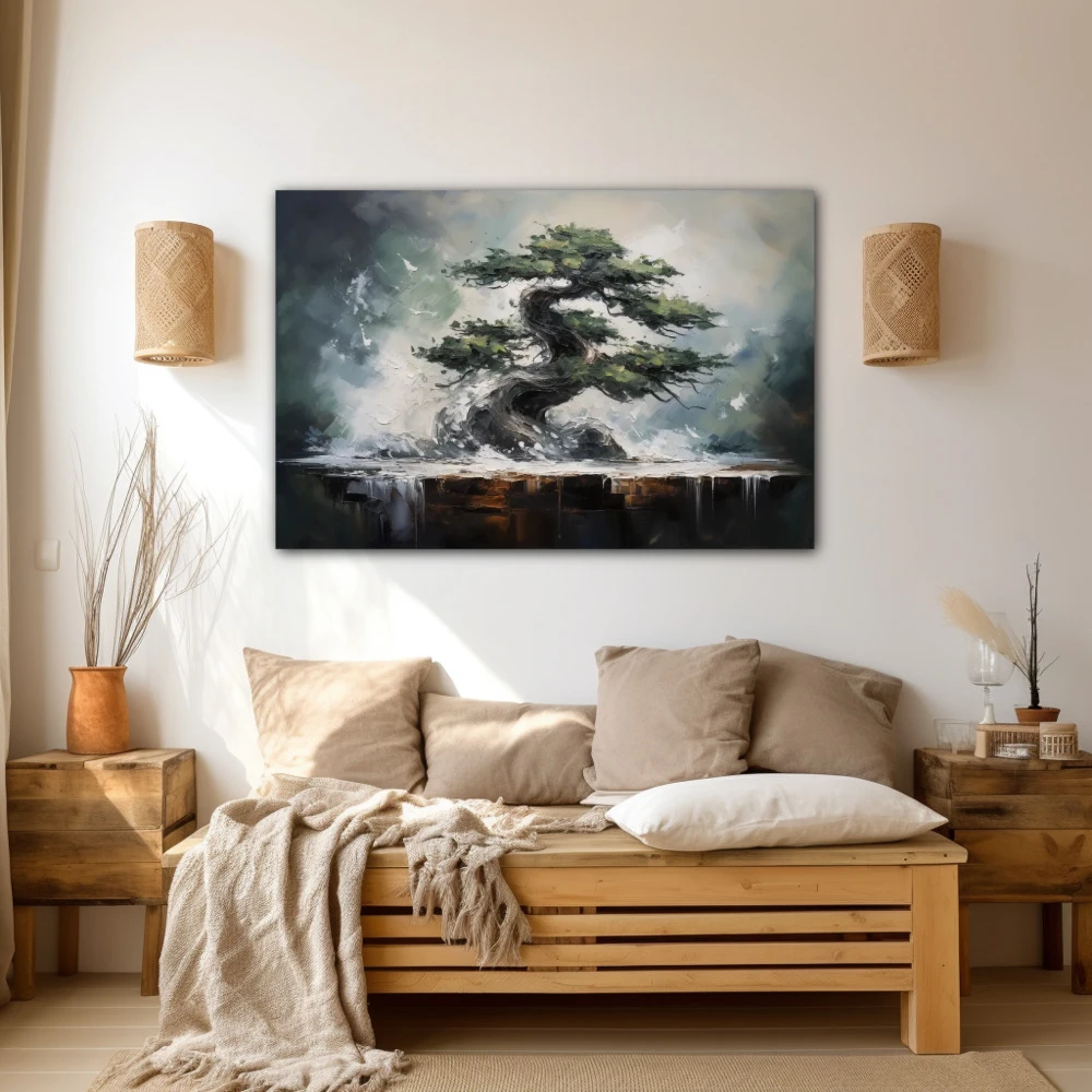 Wall Art titled: Symbol of Eternity in a Horizontal format with: Grey, and Green Colors; Decoration the Beige Wall wall