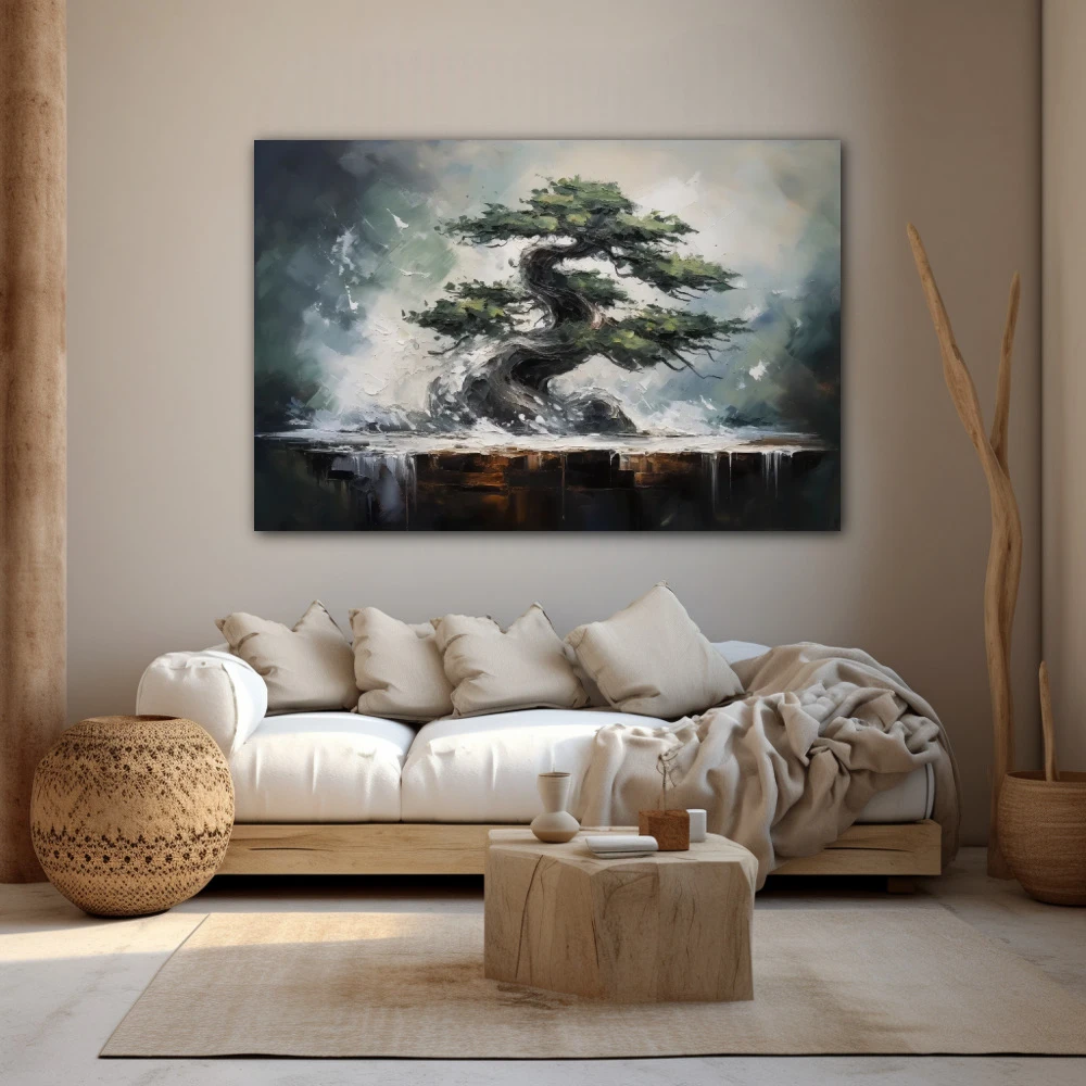 Wall Art titled: Symbol of Eternity in a Horizontal format with: Grey, and Green Colors; Decoration the Beige Wall wall