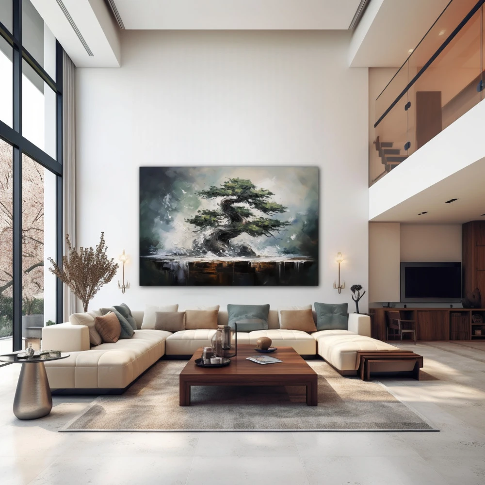 Wall Art titled: Symbol of Eternity in a Horizontal format with: Grey, and Green Colors; Decoration the Above Couch wall