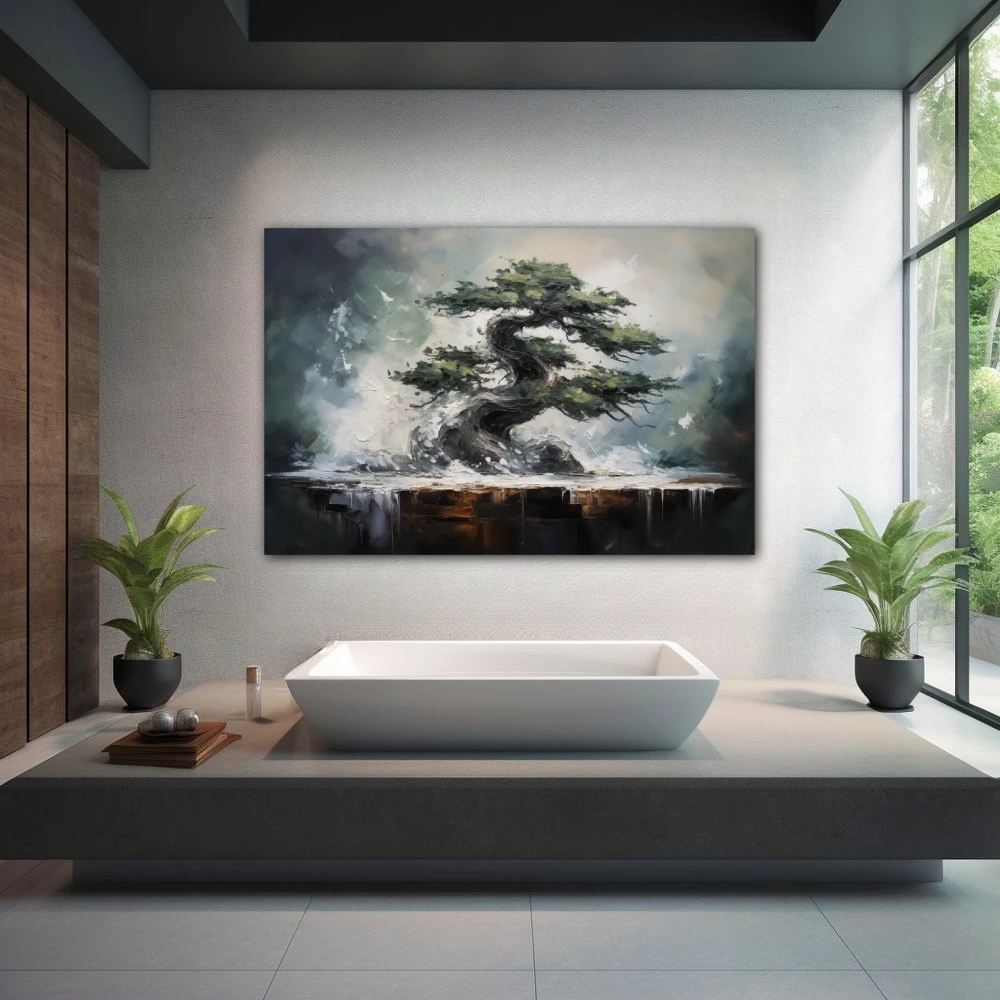 Wall Art titled: Symbol of Eternity in a Horizontal format with: Grey, and Green Colors; Decoration the Wellbeing wall