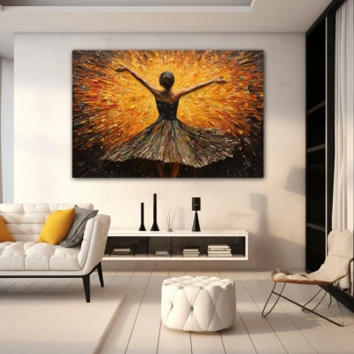 Wall Art titled: Dance with Passion and Freedom in a Horizontal format with: Yellow, and Brown Colors; Decoration the White Wall wall Wall Art titled: Dance with Passion and Freedom in a Horizontal format with: Yellow, and Brown Colors; Decoration the White Wall wall