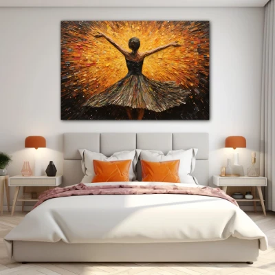 Wall Art titled: Dance with Passion and Freedom in a Horizontal format with: Yellow, and Brown Colors; Decoration the Bedroom wall