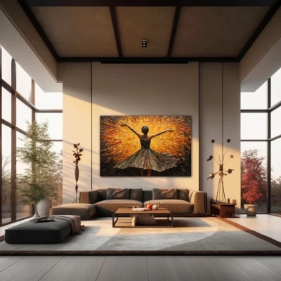 Wall Art titled: Dance with Passion and Freedom in a  format with: Yellow, and Brown Colors; Decoration the Living Room wall