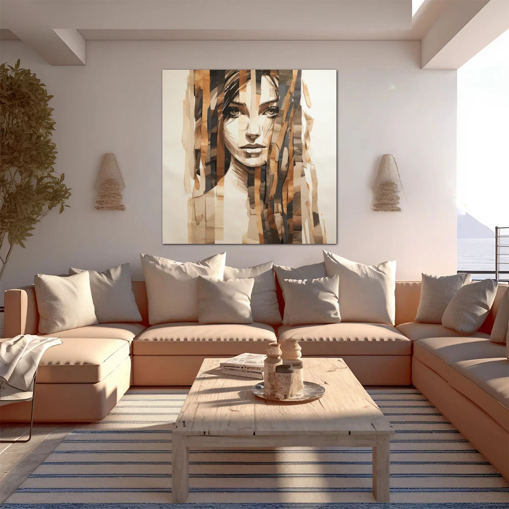 Wall Art titled: Woman's Fragments in a Square format with: Brown, and Beige Colors; Decoration the Apartamento en la playa wall