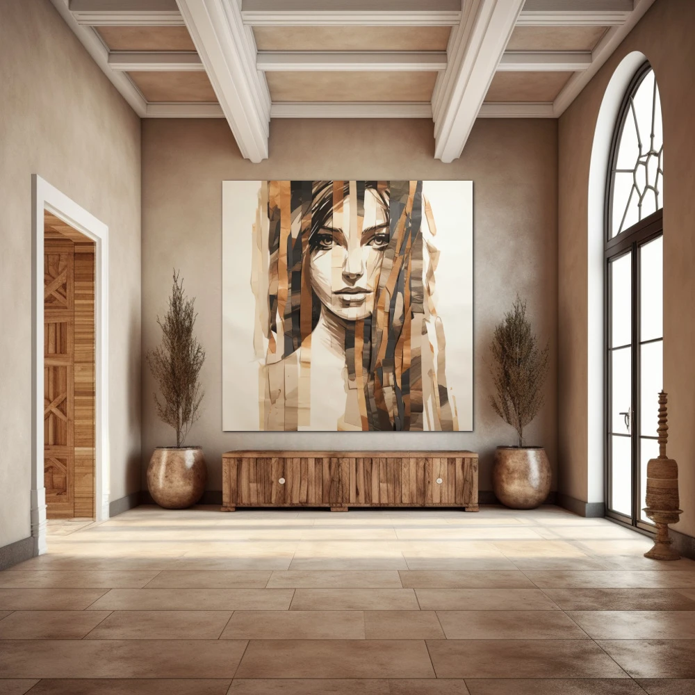 Wall Art titled: Woman's Fragments in a Square format with: Brown, and Beige Colors; Decoration the Entryway wall