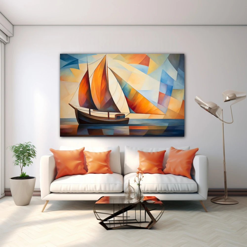 Cuadro capitán de mi destino en formato horizontal con colores marrón, naranja; decorando pared blanca