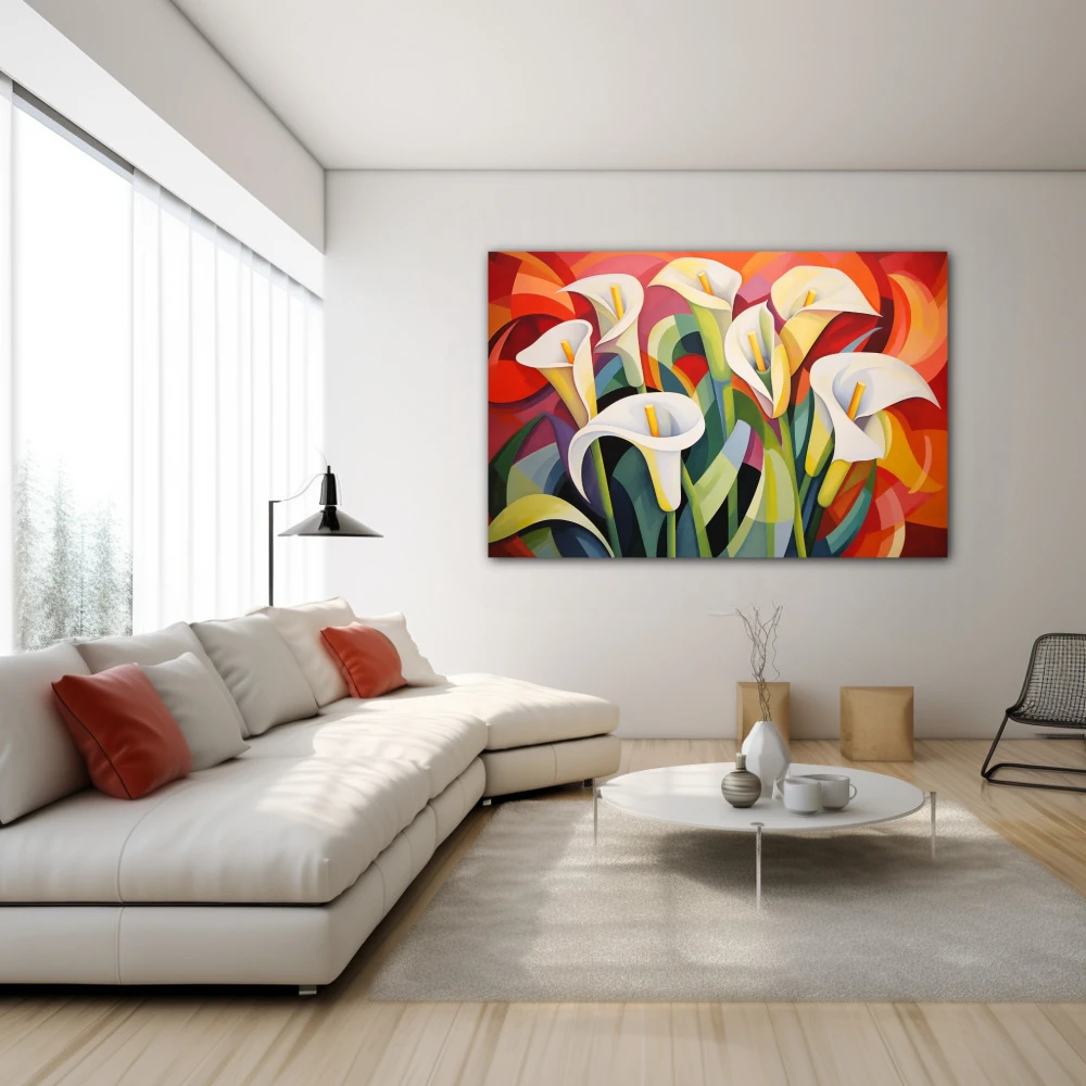 Wall Art titled: Nature Mosaic in a Horizontal format with: white, Red, and Green Colors; Decoration the White Wall wall