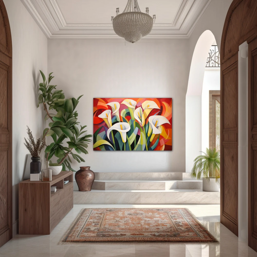 Wall Art titled: Nature Mosaic in a Horizontal format with: white, Red, and Green Colors; Decoration the Entryway wall