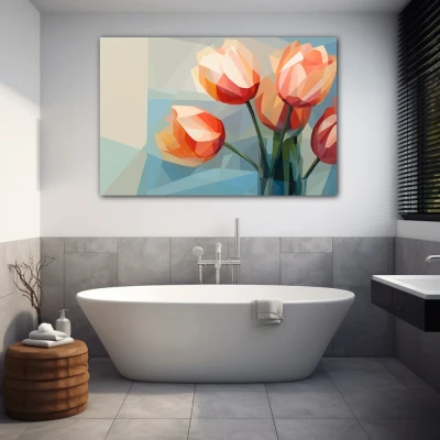 Wall Art titled: Subtly Chiseled Petals in a Horizontal format with: and Pastel Colors; Decoration the Bathroom wall