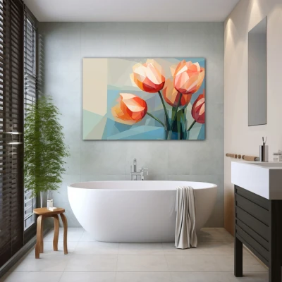 Wall Art titled: Subtly Chiseled Petals in a  format with: and Pastel Colors; Decoration the Bathroom wall