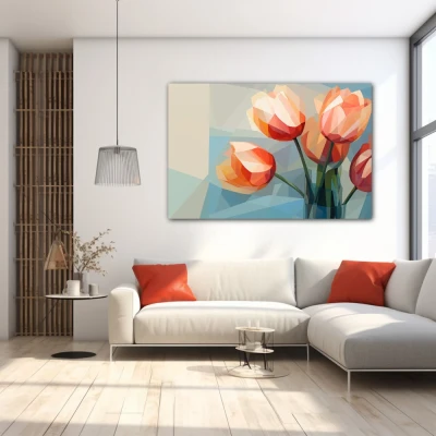 Wall Art titled: Subtly Chiseled Petals in a Horizontal format with: and Pastel Colors; Decoration the White Wall wall