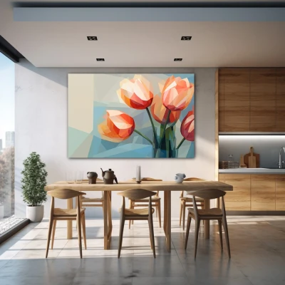 Wall Art titled: Subtly Chiseled Petals in a  format with: and Pastel Colors; Decoration the Kitchen wall