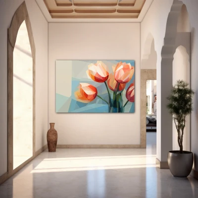 Wall Art titled: Subtly Chiseled Petals in a  format with: and Pastel Colors; Decoration the Entryway wall