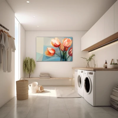 Wall Art titled: Subtly Chiseled Petals in a Horizontal format with: and Pastel Colors; Decoration the Laundry wall