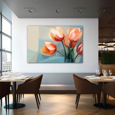 Wall Art titled: Subtly Chiseled Petals in a Horizontal format with: and Pastel Colors; Decoration the Restaurant wall