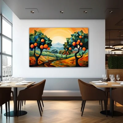 Wall Art titled: Citrus in the Sun in a Horizontal format with: Yellow, Orange, Green, and Vivid Colors; Decoration the Restaurant wall