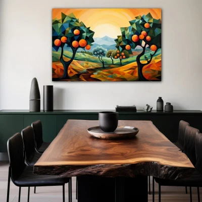 Wall Art titled: Citrus in the Sun in a  format with: Yellow, Orange, Green, and Vivid Colors; Decoration the Living Room wall