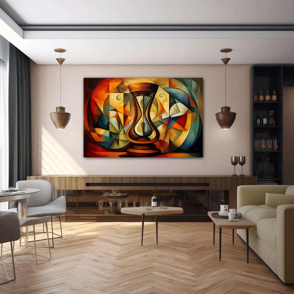 Wall Art titled: Time is an Illusion in a Horizontal format with: Blue, Brown, and Red Colors; Decoration the Bar wall