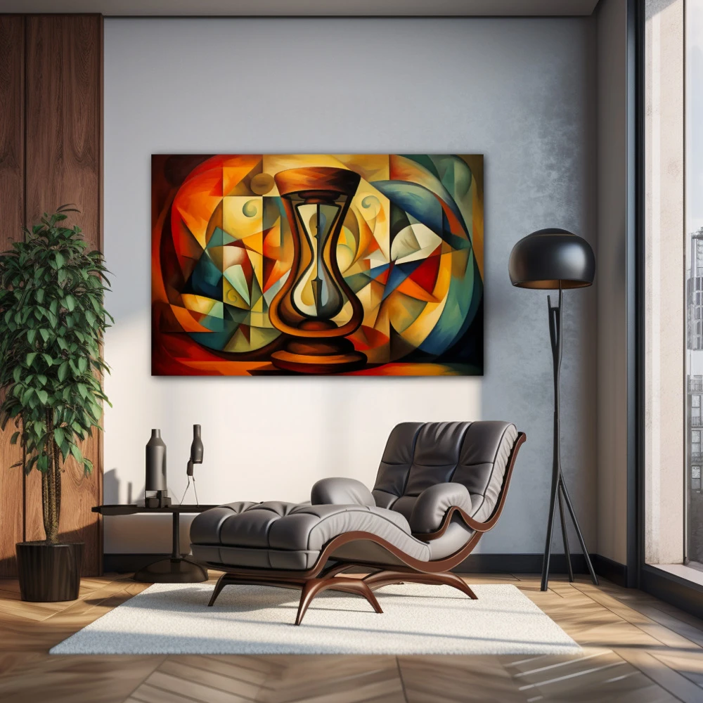 Wall Art titled: Time is an Illusion in a Horizontal format with: Blue, Brown, and Red Colors; Decoration the Living Room wall