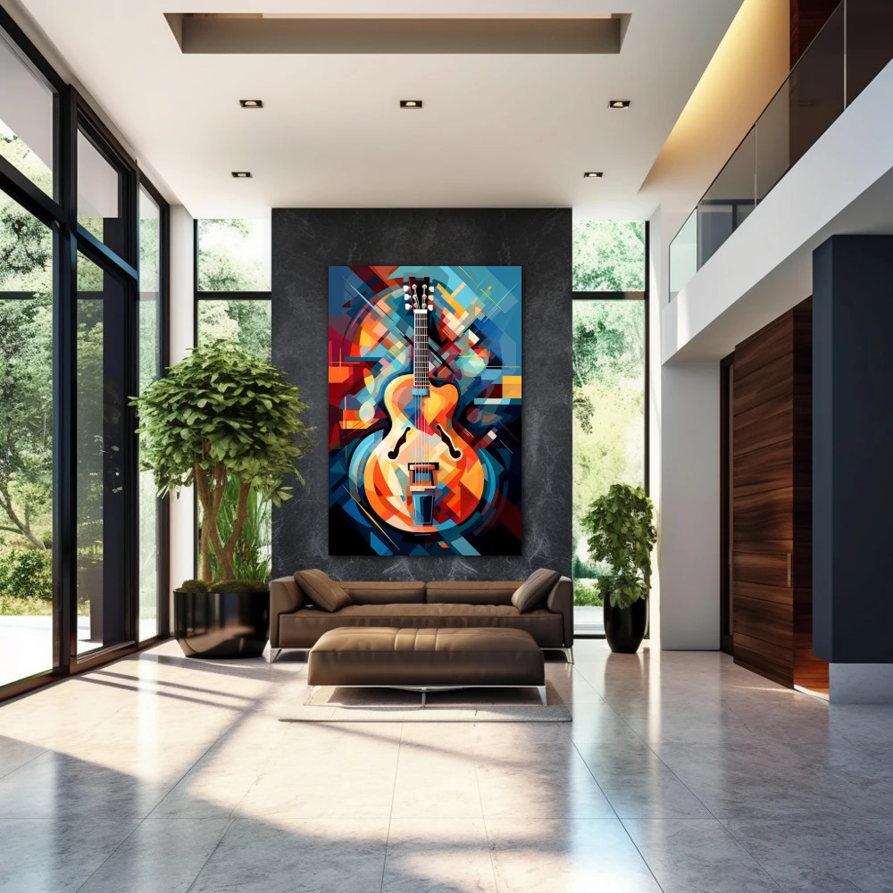 Wall Art titled: Infinite Vibrations in a Vertical format with: Blue, Orange, and Vivid Colors; Decoration the Entryway wall