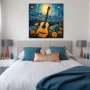 Cuadro La guitarra estrellada en formato cuadrado con colores Amarillo, Azul, Naranja; Decorando pared de Habitación dormitorio