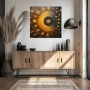 Wall Art titled: Sacred Geometry in a Square format with: Yellow, Blue, and Orange Colors; Decoration the Sideboard wall