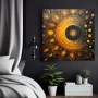 Wall Art titled: Sacred Geometry in a Square format with: Yellow, Blue, and Orange Colors; Decoration the Bedroom wall