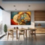 Wall Art titled: Circular Labyrinth in a Horizontal format with: Brown, Orange, and Beige Colors; Decoration the Kitchen wall