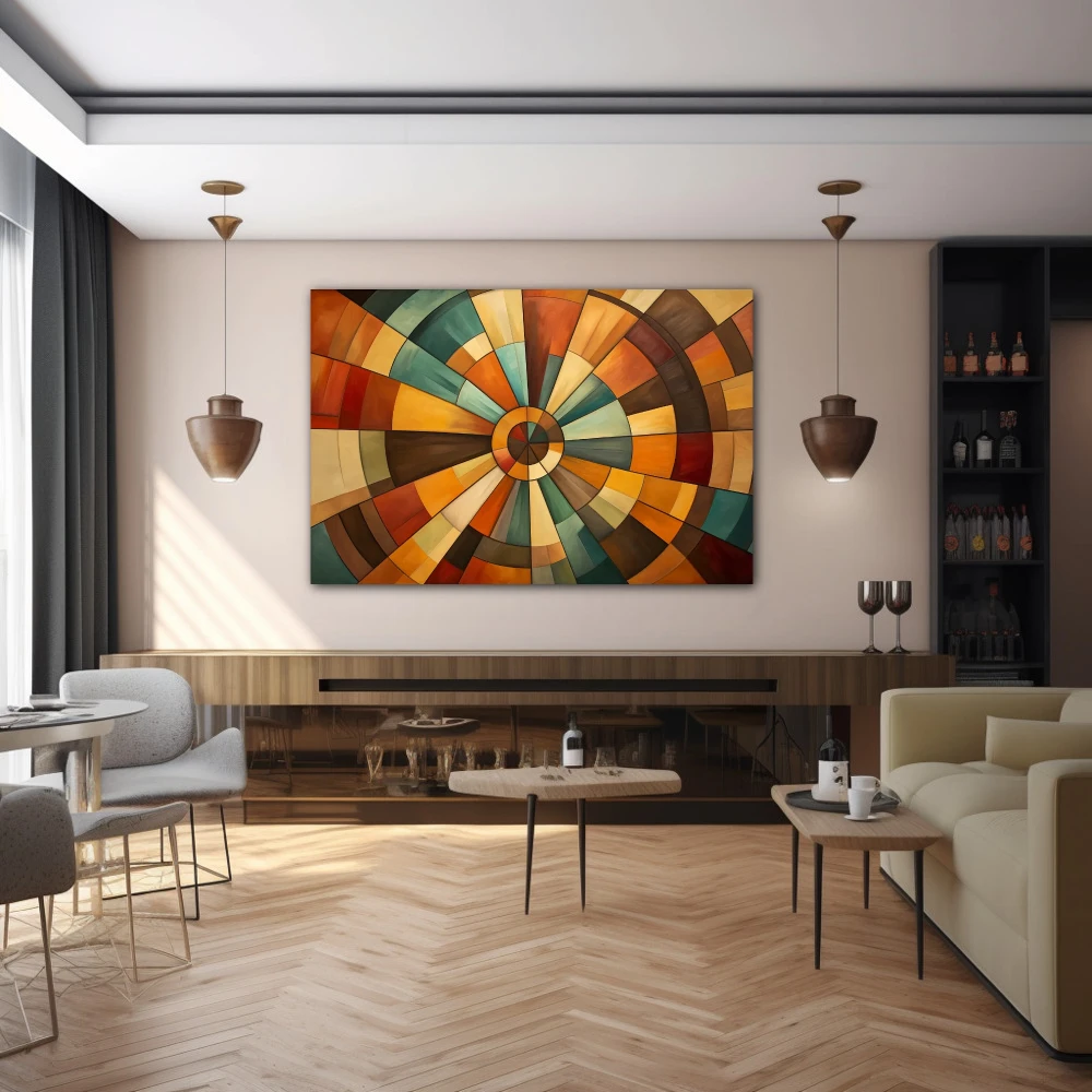 Wall Art titled: Chromatic Spiral Vortex in a Horizontal format with: Brown, Orange, and Beige Colors; Decoration the Bar wall