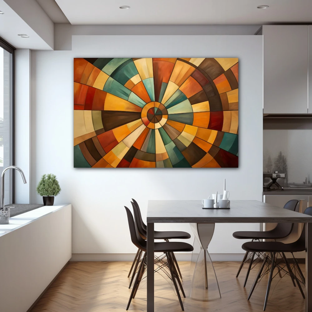 Wall Art titled: Chromatic Spiral Vortex in a Horizontal format with: Brown, Orange, and Beige Colors; Decoration the Kitchen wall