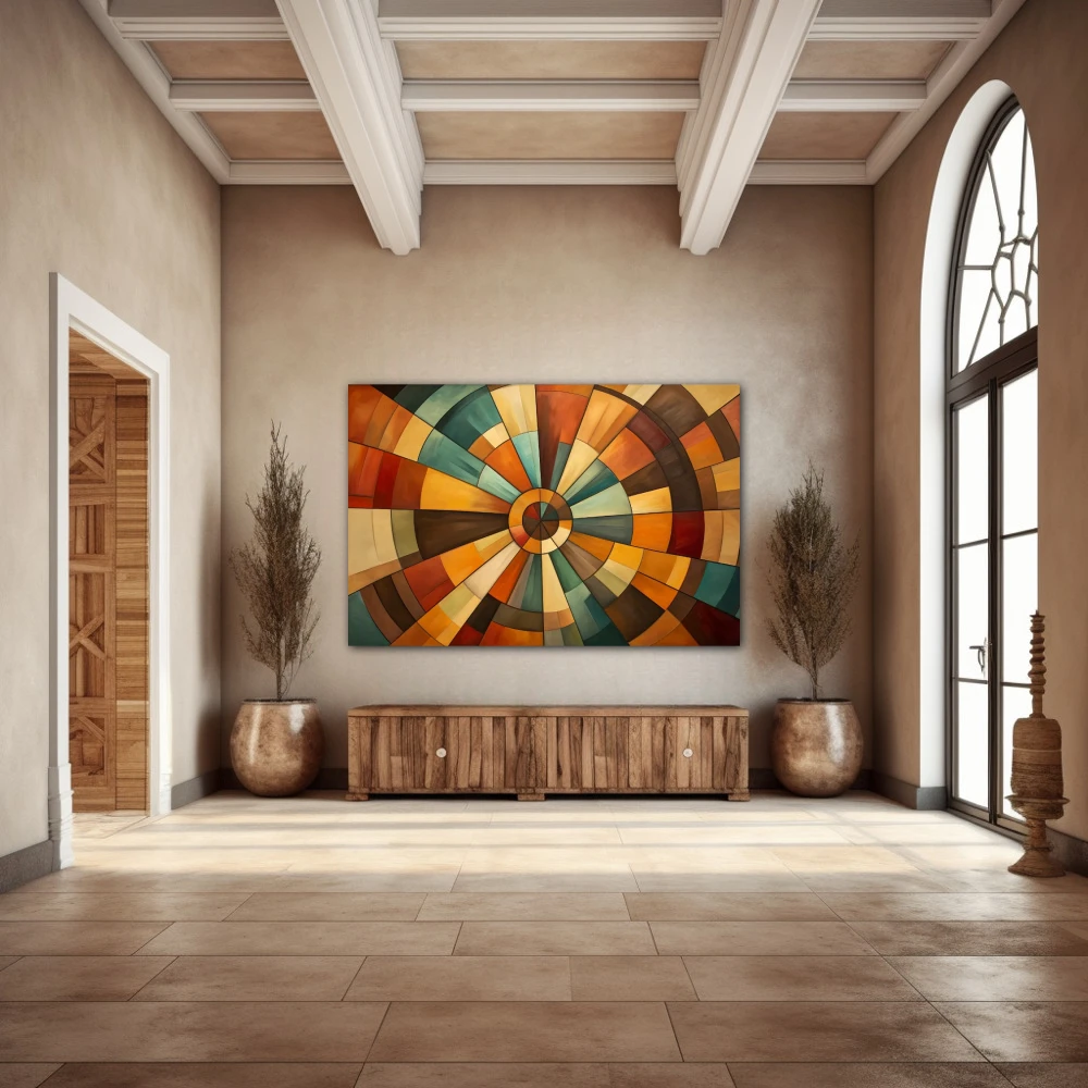 Wall Art titled: Chromatic Spiral Vortex in a Horizontal format with: Brown, Orange, and Beige Colors; Decoration the Entryway wall