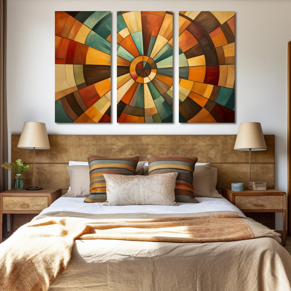 Wall Art titled: Chromatic Spiral Vortex in a Horizontal format with: Brown, Orange, and Beige Colors; Decoration the Bedroom wall