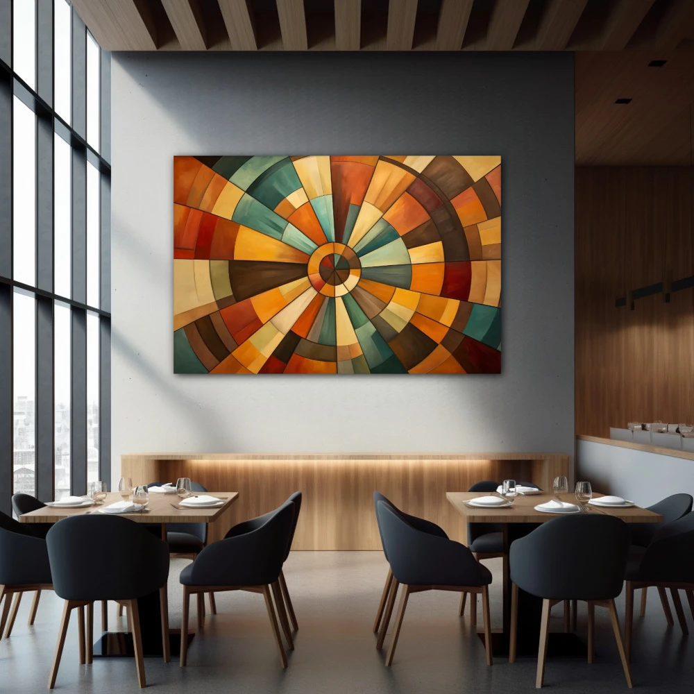 Wall Art titled: Chromatic Spiral Vortex in a Horizontal format with: Brown, Orange, and Beige Colors; Decoration the Restaurant wall