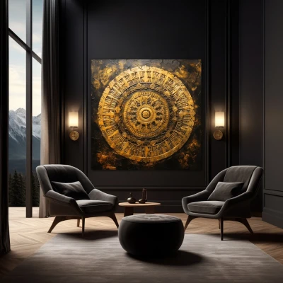 Wall Art titled: Fractal of Consciousness in a  format with: Golden, and Brown Colors; Decoration the Black Walls wall