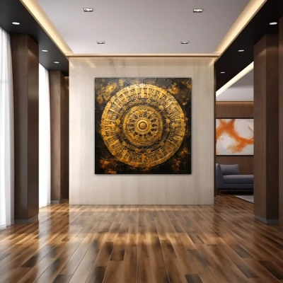 Wall Art titled: Fractal of Consciousness in a Square format with: Golden, and Brown Colors; Decoration the Hallway wall