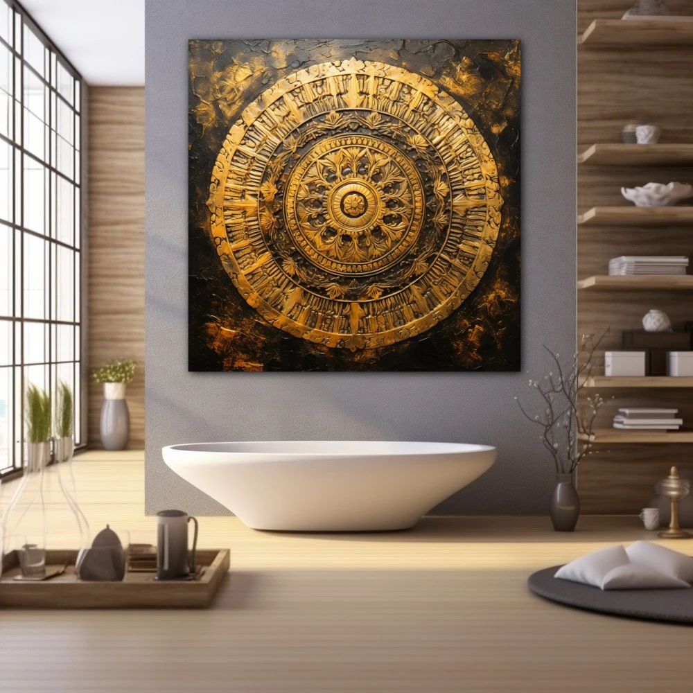 Wall Art titled: Fractal of Consciousness in a Square format with: Golden, and Brown Colors; Decoration the Wellbeing wall