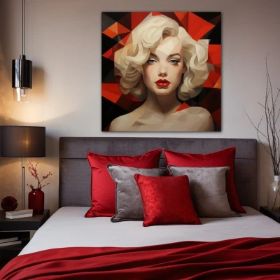 Wall Art titled: Eternal Seduction in a Square format with: Black, Red, and Beige Colors; Decoration the Bedroom wall