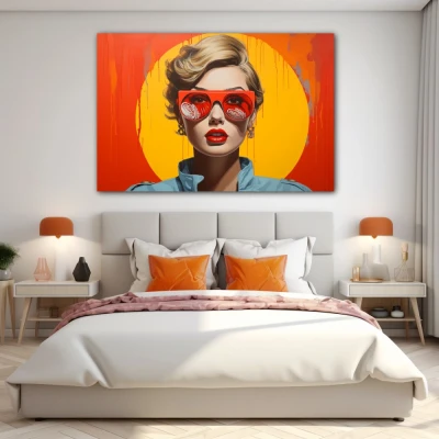 Wall Art titled: Echoes of Consumption in a  format with: Yellow, Orange, and Red Colors; Decoration the Bedroom wall