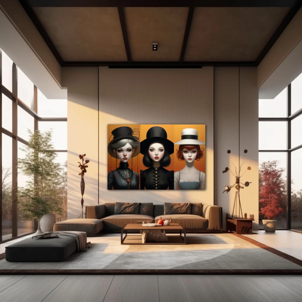 Wall Art titled: Identity Hats in a Horizontal format with: Grey, and Black Colors; Decoration the Living Room wall